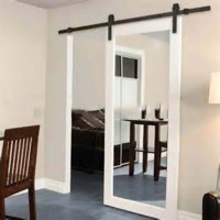 American Style White Clear Mirrored Barn Door Slab With Sliding Door Hardware Kit