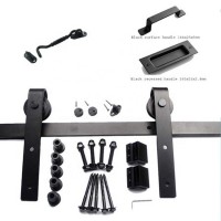 Black Steel Slide Sliding Barn Door Hardware Track Rail Hanger Roller Door Hardware Black Antique Handles Latch Included