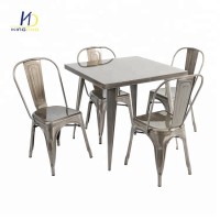 Galvanized Antique Brushed Classic Dining Retro Industrial Iron Metal Restaurant Table Chair