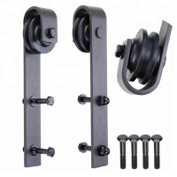 Vintage Style Black Barn Sliding Door Hardware Roller Track Kit